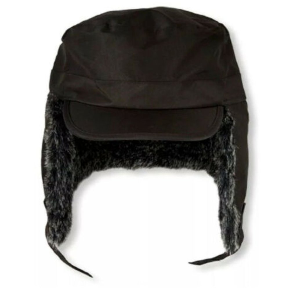 Black Fabric & Faux Fur Ear Flap Cap L/XL NWOT The Children's Place